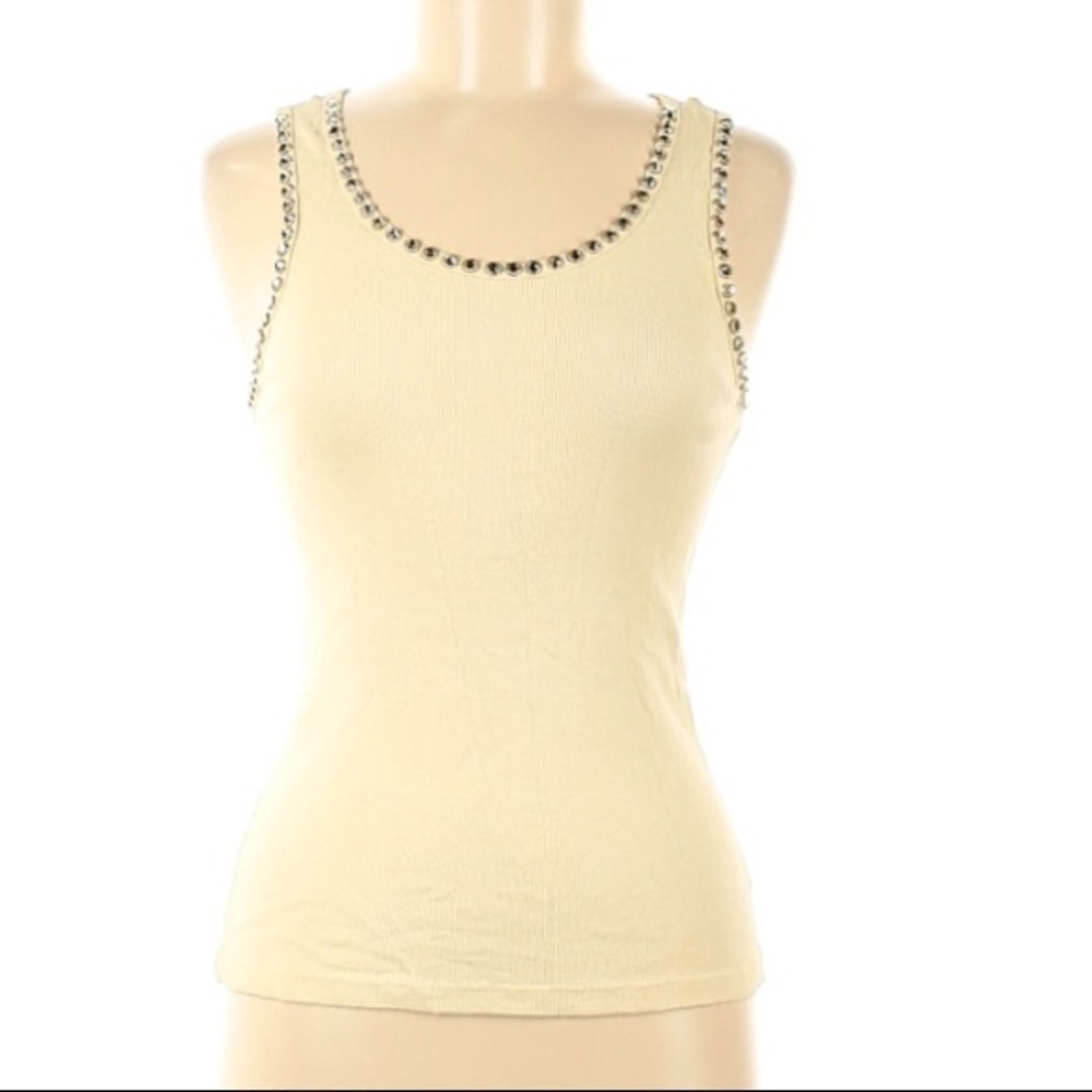 Vintage Y2K Streets ahead Jeweled front ribbed stretch tank cream medium